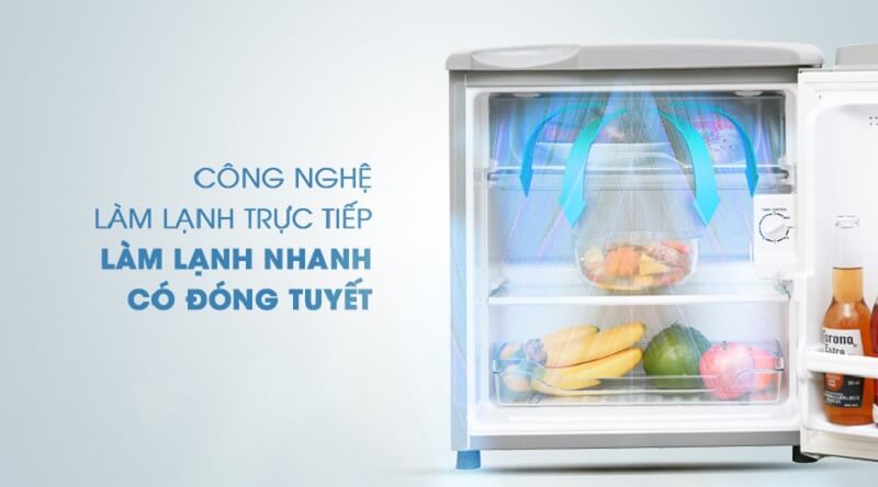 Sử dụng công nghệ làm lạnh trực tiếp - Tủ lạnh Aqua 50 lít AQR-55ER (SS) Xám Nhạt