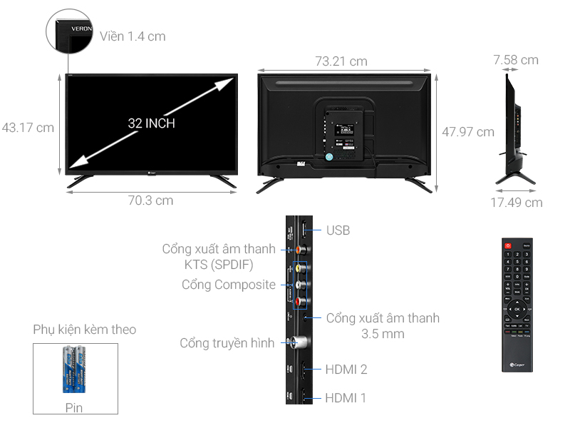 thông số kỹ thuật Casper Tivi LED 32 inch 32HN5000