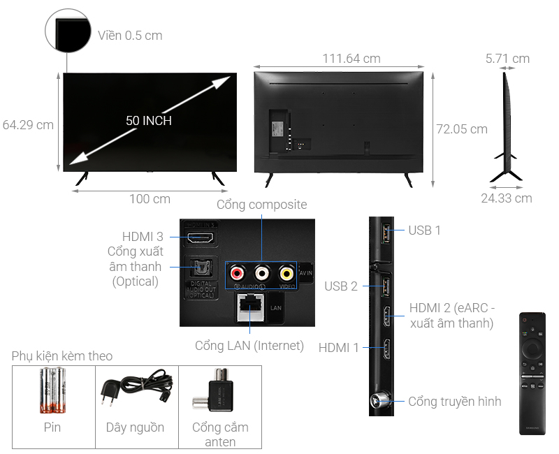 Thông số kỹ thuật Samsung Smart QLED Tivi 4K 50 inch QA50Q60T
