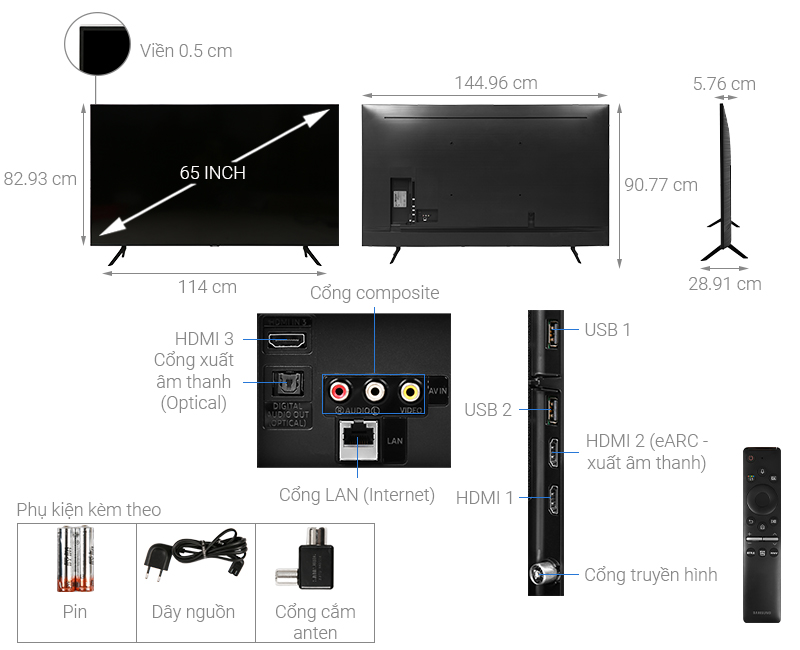 Thông số kỹ thuật Samsung Smart Tivi 4K 65 Inch QA65Q60T