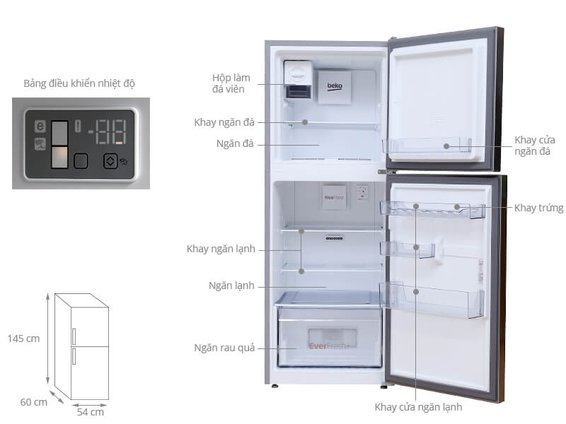 Thông số kỹ thuật Tủ lạnh Beko Inverter 201 lít RDNT230I50VZX