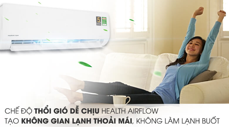 Chế độ thổi gió dễ chịu Health Airflow - Điều hòa Aqua Inverter 1HP AQA-KCRV9WNZ