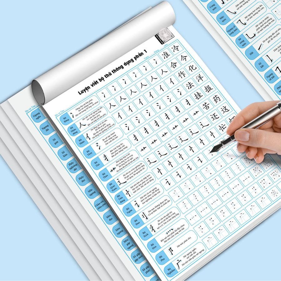 Combo 6 Vở Luyện Viết Chữ Hán, Các Nét Căn Bản, Luyện Viết Các Bộ Thủ Trong Tiếng Trung - Bản Tiếng Việt