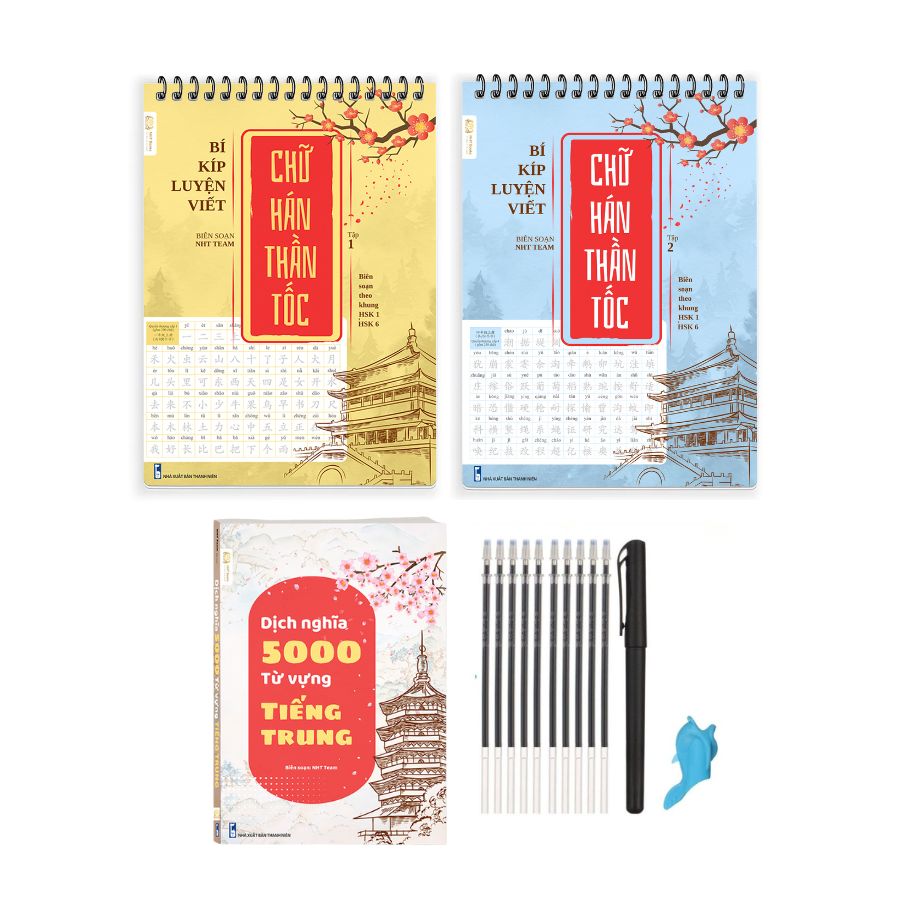 Trọn bộ Vở Bí Kíp Luyện Viết Chữ Hán Thần Tốc In Chìm NHT Books +1 bút 10 ngòi