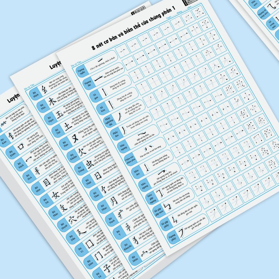 Combo 6 Vở Luyện Viết Chữ Hán, Các Nét Căn Bản, Luyện Viết Các Bộ Thủ Trong Tiếng Trung - Bản Tiếng Việt