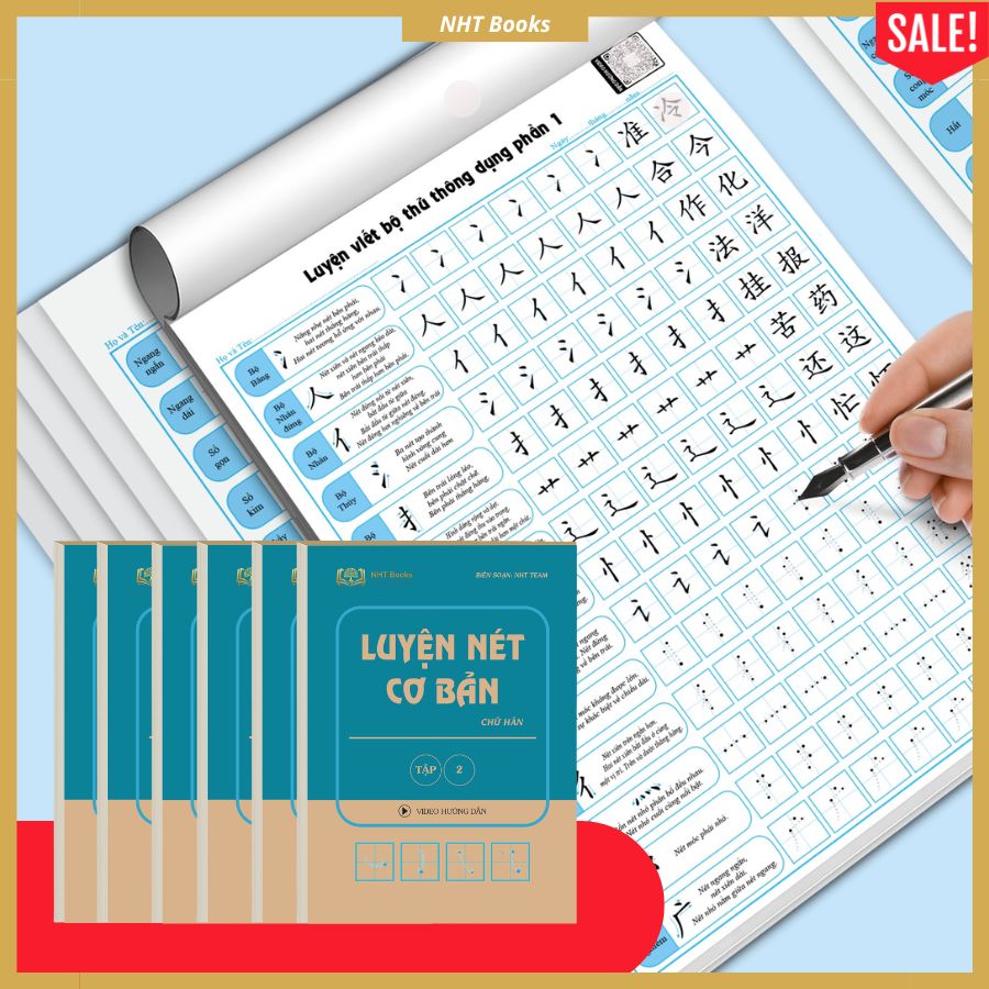 Combo 6 Vở Luyện Viết Chữ Hán, Các Nét Căn Bản, Luyện Viết Các Bộ Thủ Trong Tiếng Trung - Bản Tiếng Việt