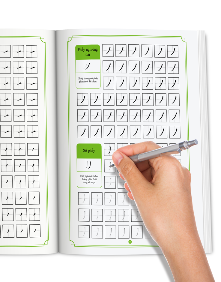 Combo 3 vở luyện viết nét chữ Hán cơ bản NHT Books + 1 bút10 ngòi bay màu