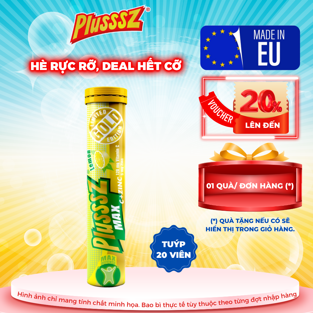 [TUÝP X 20 VIÊN] PLUSSSZ VITAMIN C & ZINC VỊ CHANH KHÔNG ĐƯỜNG - HÀNG NHẬP KHẨU
