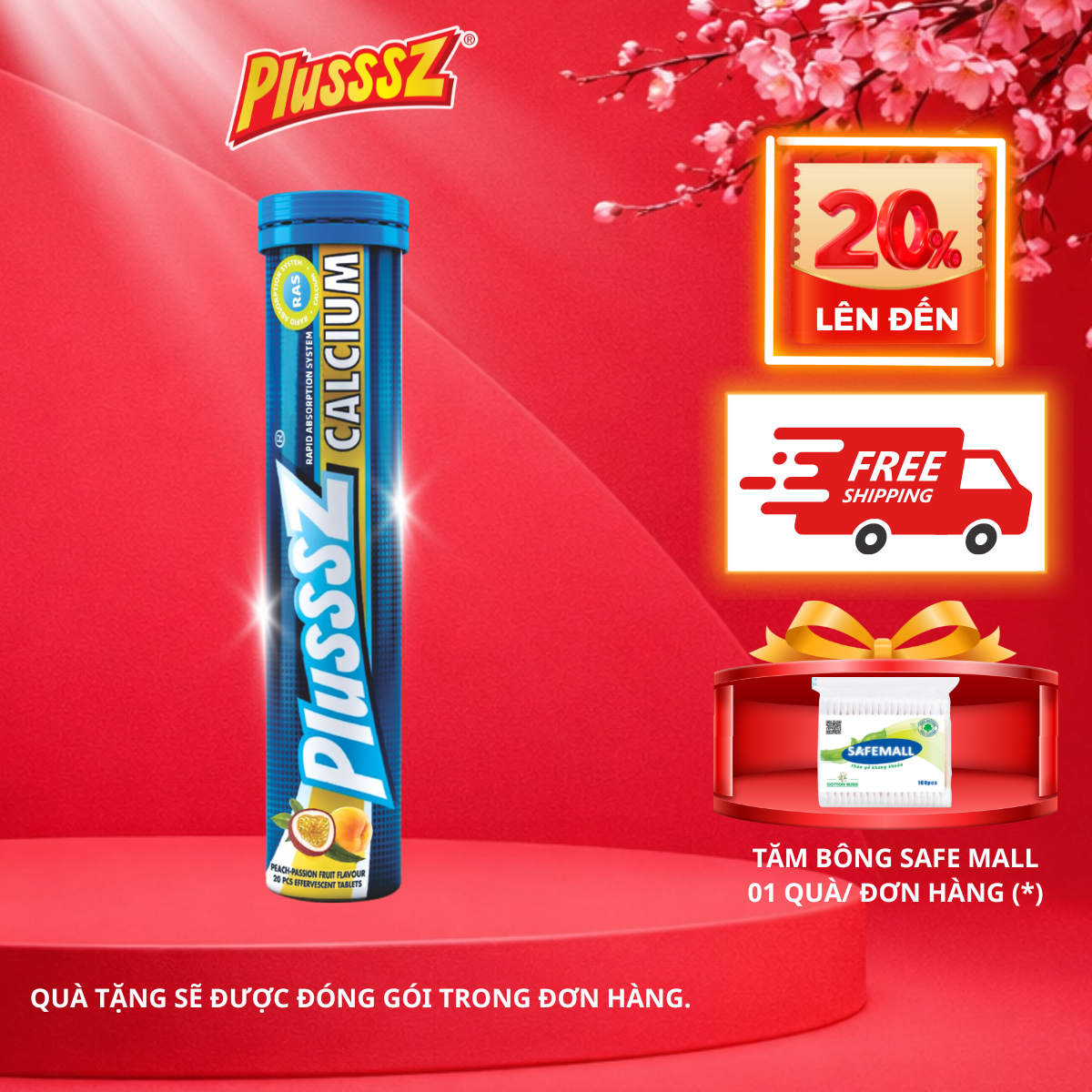 [TUÝP X 20 VIÊN] PLUSSSZ CALCIUM vị đào, chanh leo không đường - Nhập khẩu chính hãng