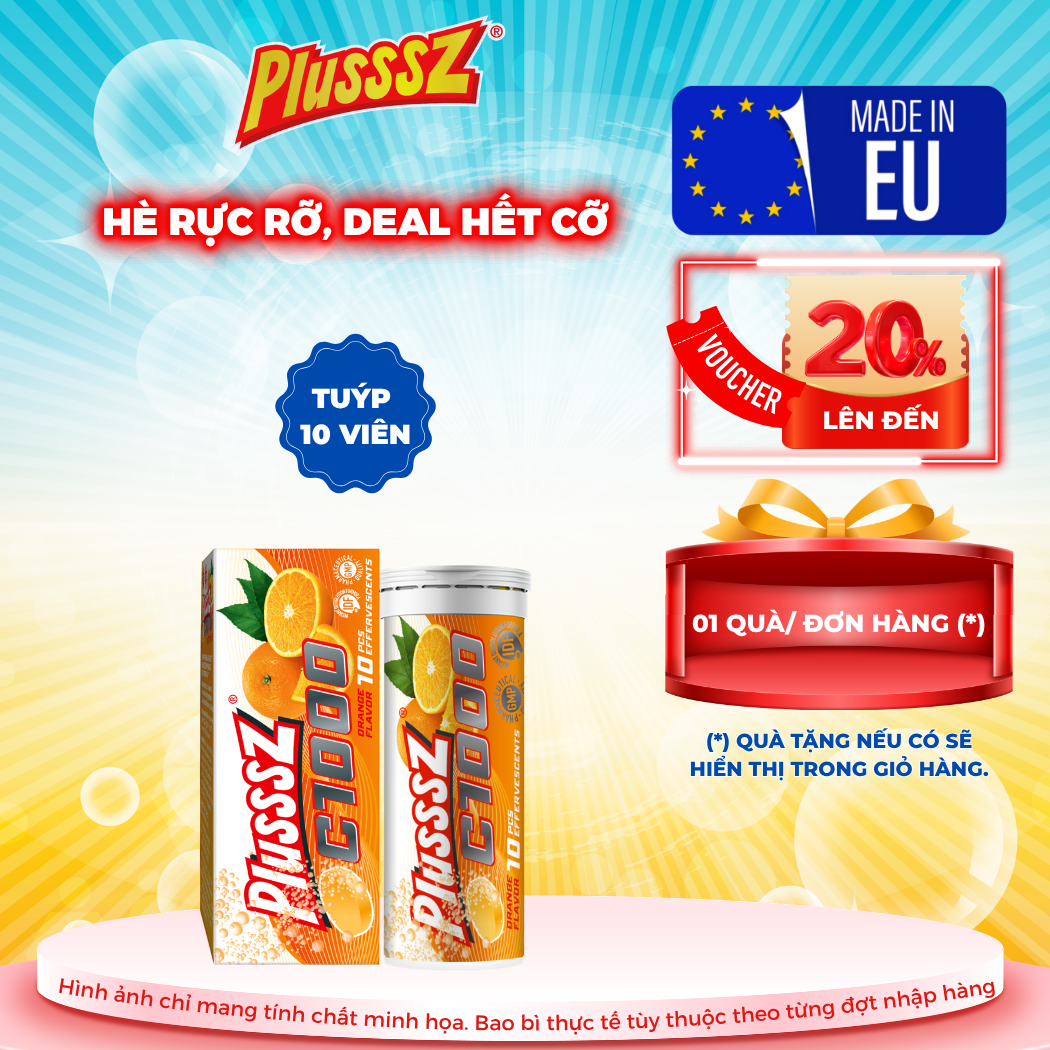 {TUÝP X10 viên sủi 4g} PLUSSSZ C1000 vị cam không đường - Hàng nhập khẩu
