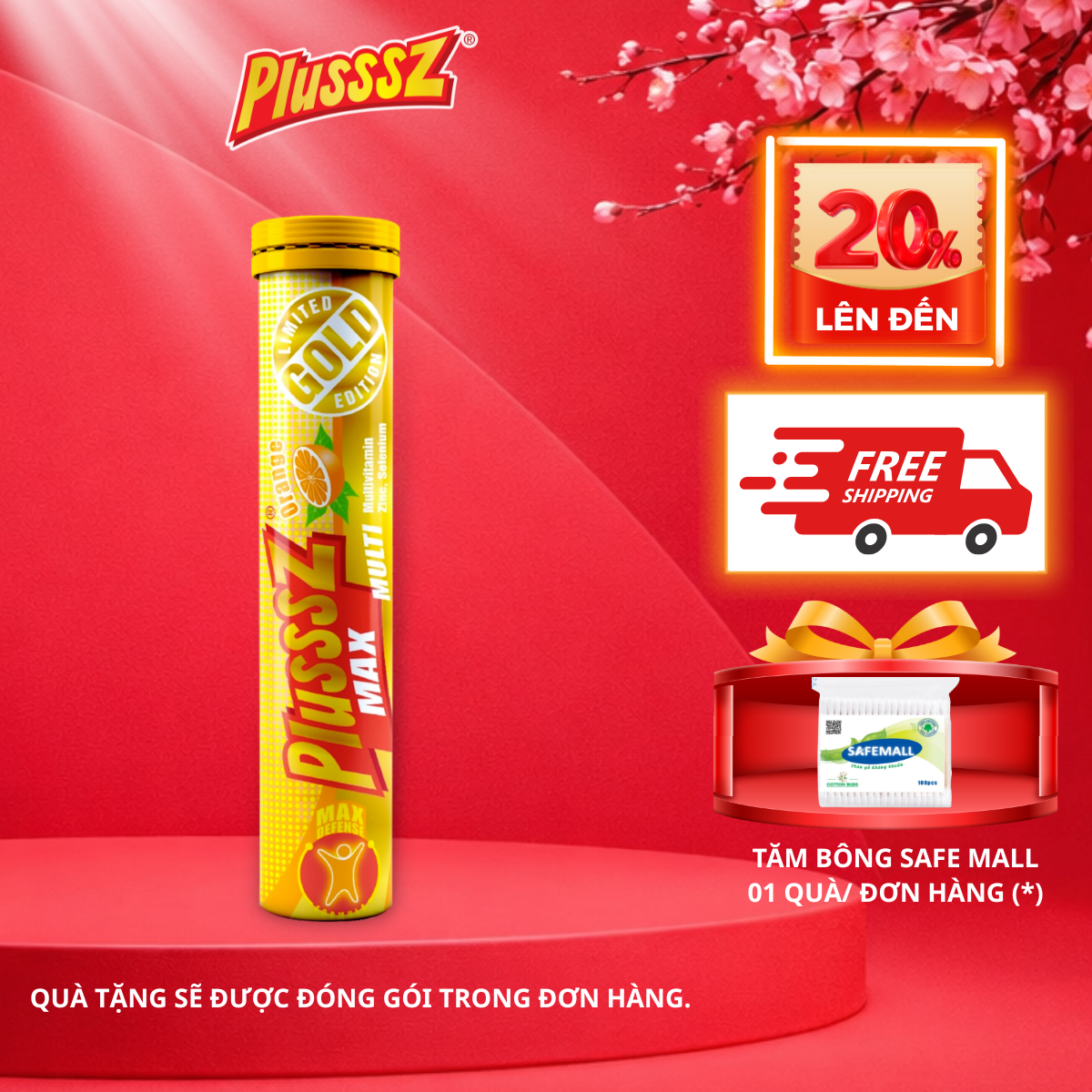 (TUÝP x 20 Viên sủi) PLUSSSZ MAX MULTIVITAMIN VỊ CAM Không Đường - HÀNG NHẬP KHẨU