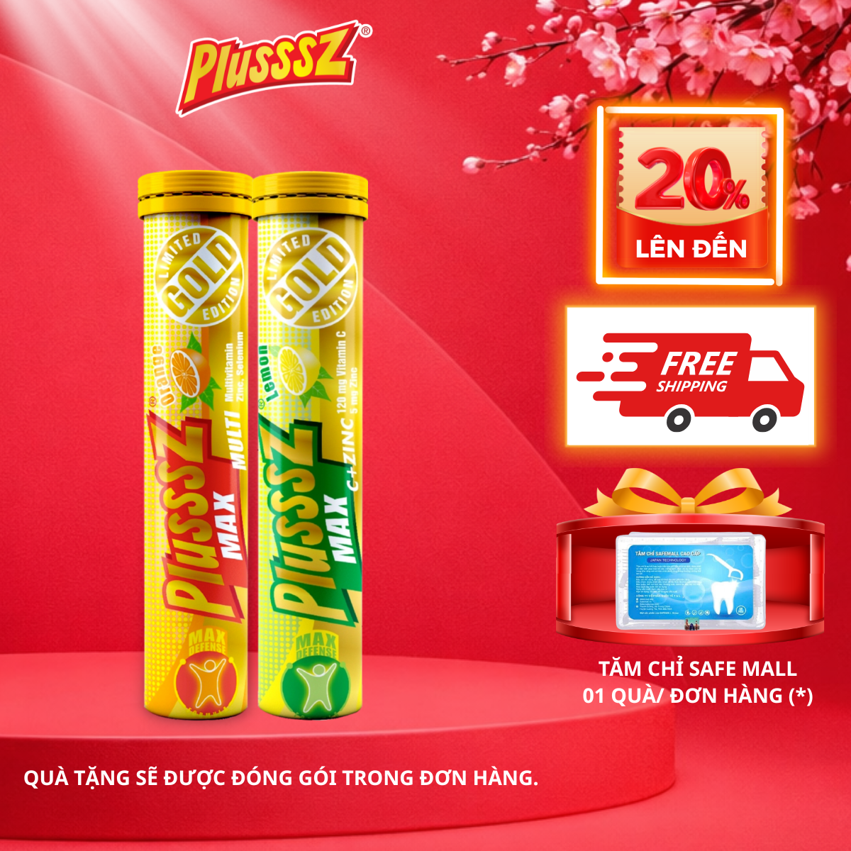 (COMBO 2 TUÝP X 20 VIÊN SỦI) Plusssz Max Multivitamin vị cam không đường + Plusssz Max Vitamin C & Kẽm ZinC Vị Chanh Không Đường