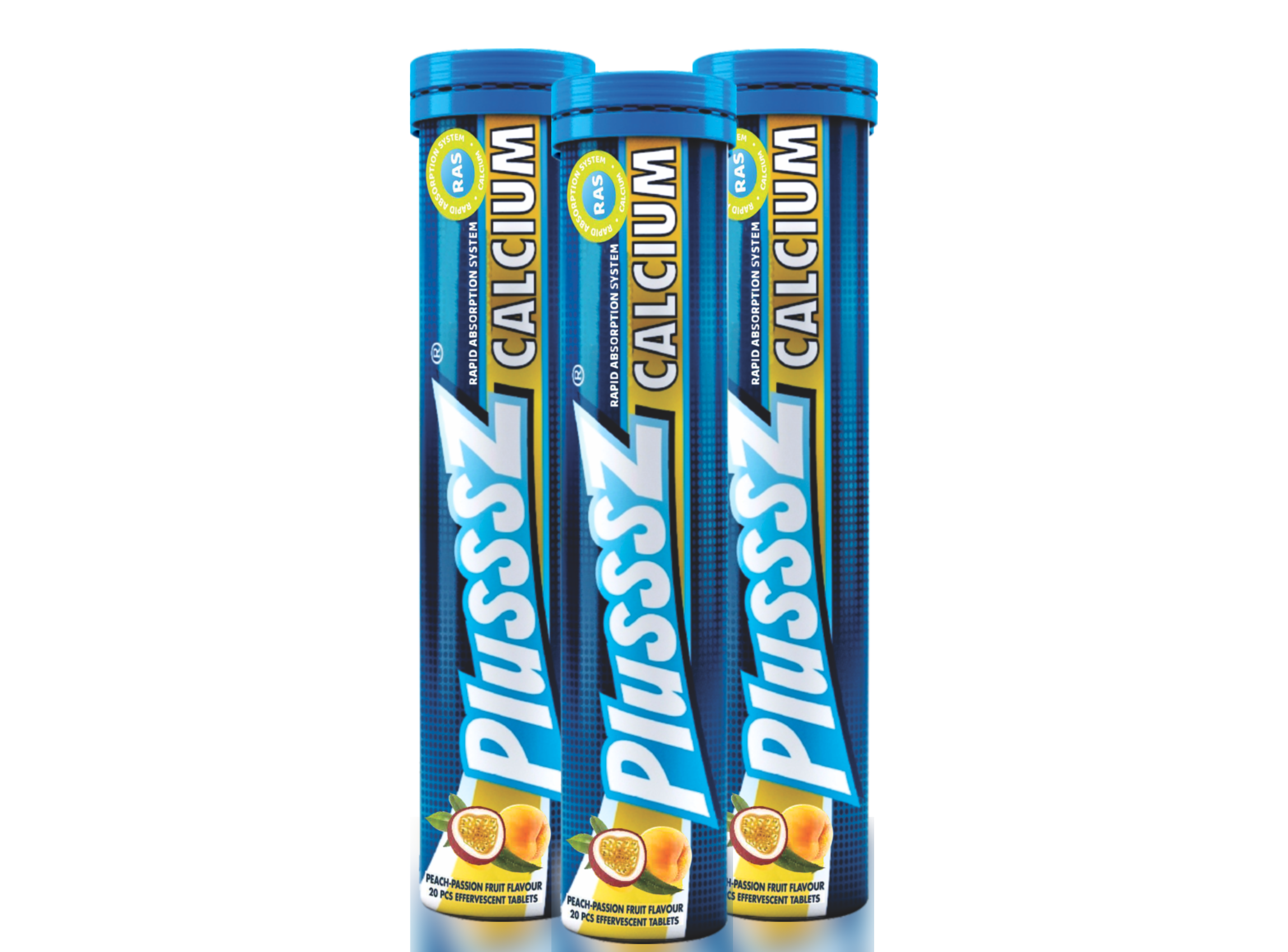 [COMBO 3 TUÝP X 20 VIÊN] PLUSSSZ CALCIUM vị đào, chanh leo không đường - Hàng nhập khẩu