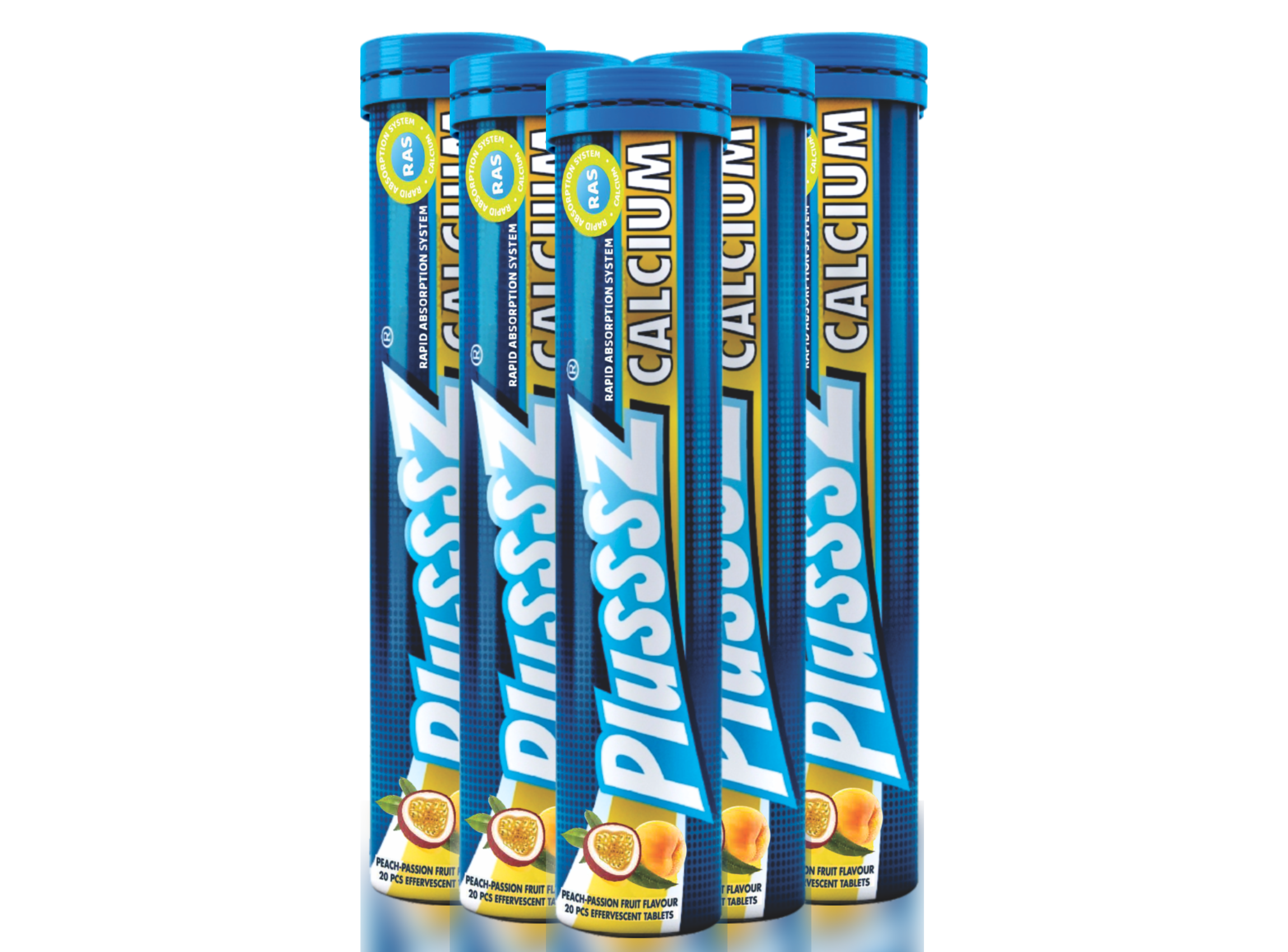 [COMBO 5 TUÝP X 20 VIÊN] PLUSSSZ CALCIUM vị đào, chanh leo không đường - Hàng nhập khẩu