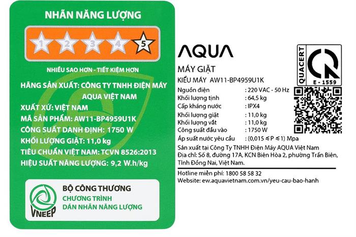 Máy giặt Aqua Inverter 11 kg AW11-BP4959U1K(B)