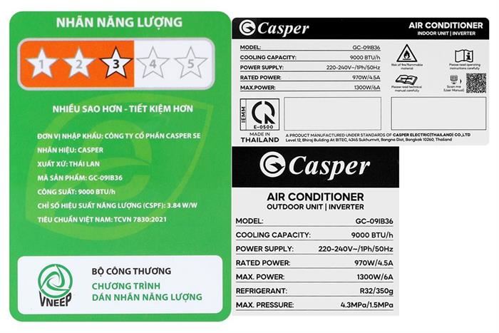 Điều hòa Casper Inverter 9000 BTU GC-09IB36