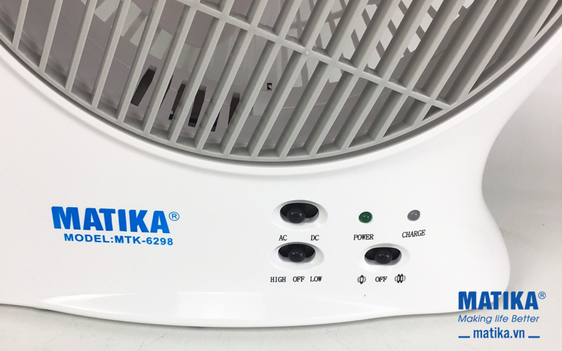 Quạt sạc điện Matika MTK-6298 đèn LED hiện đại, pin khỏe