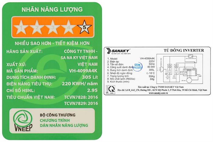 Tủ đông Sanaky Inverter 305 lít TD.VH4099A4K , 2 cánh 1 ngăn đông