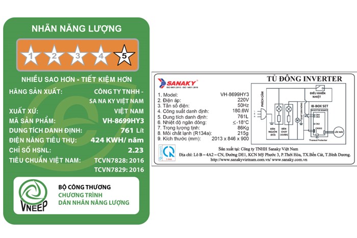 Tủ đông Sanaky Inverter 761 lít VH-8699HY3