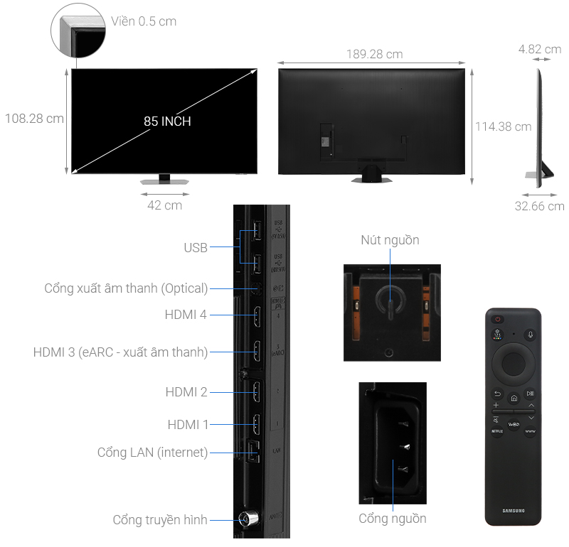 Smart Tivi QLED Samsung 4K 85 inch QA85Q80D - Mới 2024