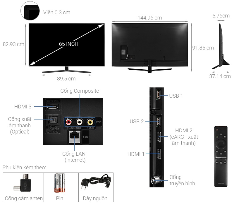 Smart TiVi Samsung 4K 65 inch 665TU8500 Mẫu 2020