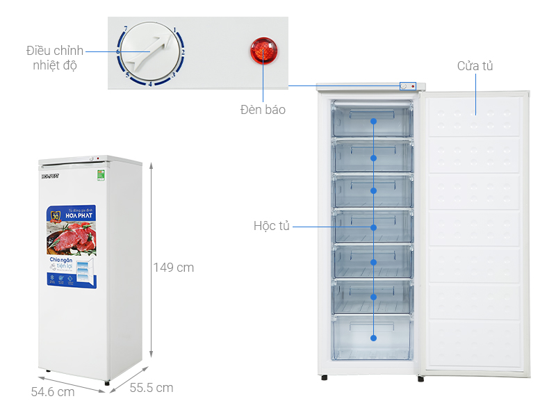Tủ đông đứng Hòa Phát HPF UAH6208 208 lít 7 ngăn
