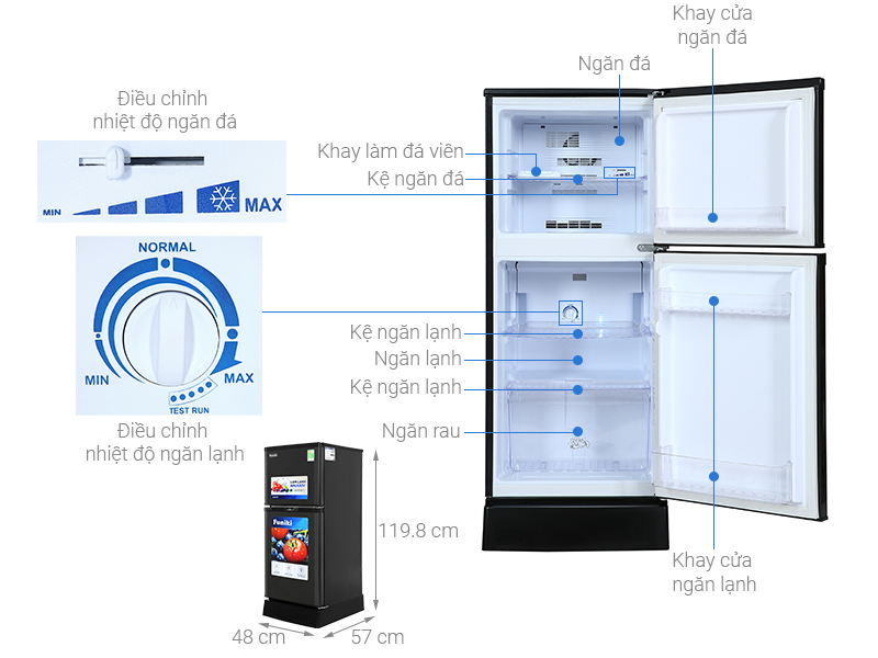 Tủ lạnh Funiki 120 lít HR T6120TDG , không đóng tuyết MẪU MỚI MÀU ĐEN