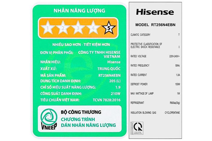 Tủ lạnh Hisense Inverter 205 lít RT256N4EBN