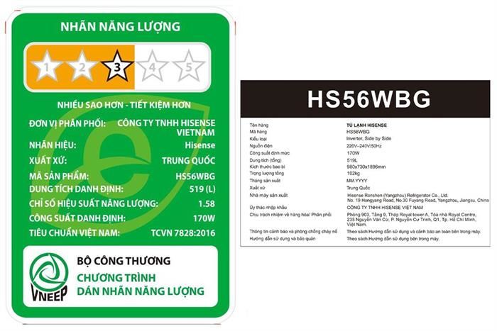 Tủ lạnh Hisense Inverter 519 lít Side By Side HS56WBG