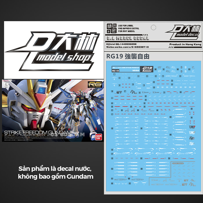 DECAL NƯỚC DALIN D.L MODEL RG STRIKE FREEDOM