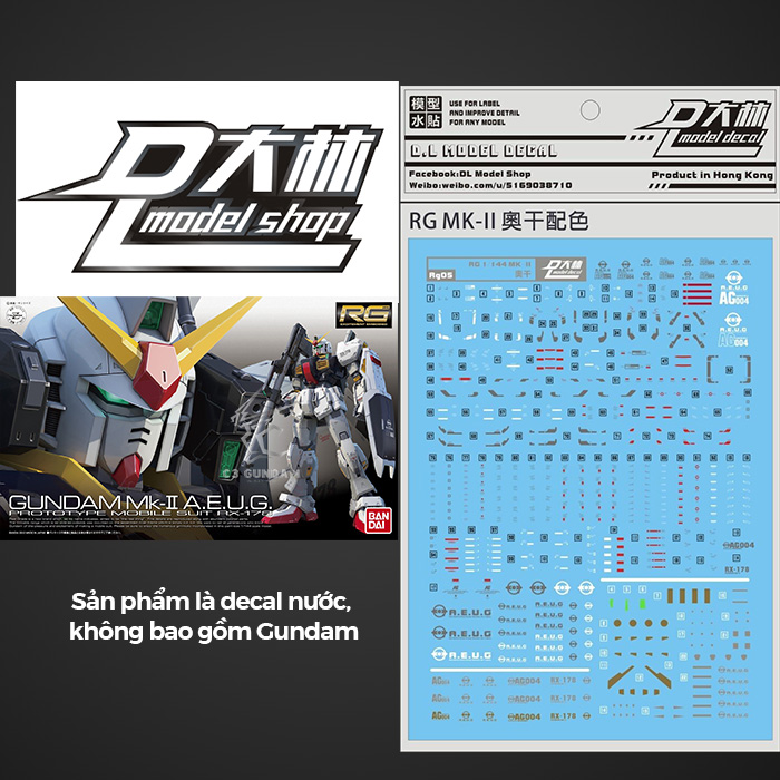DECAL NƯỚC DALIN D.L MODEL RG RX-178 MKII A.E.U.G