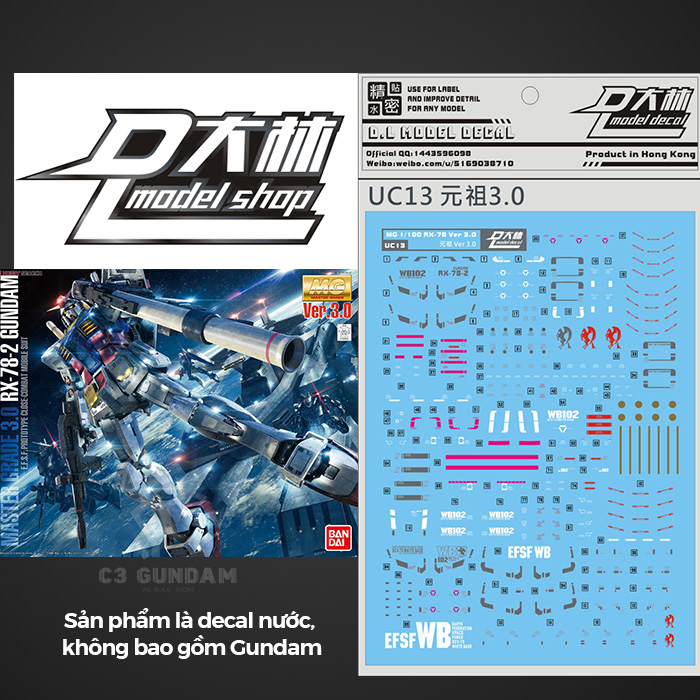 DECAL NƯỚC DALIN D.L MODEL MG RX-78-2 VER 3.0