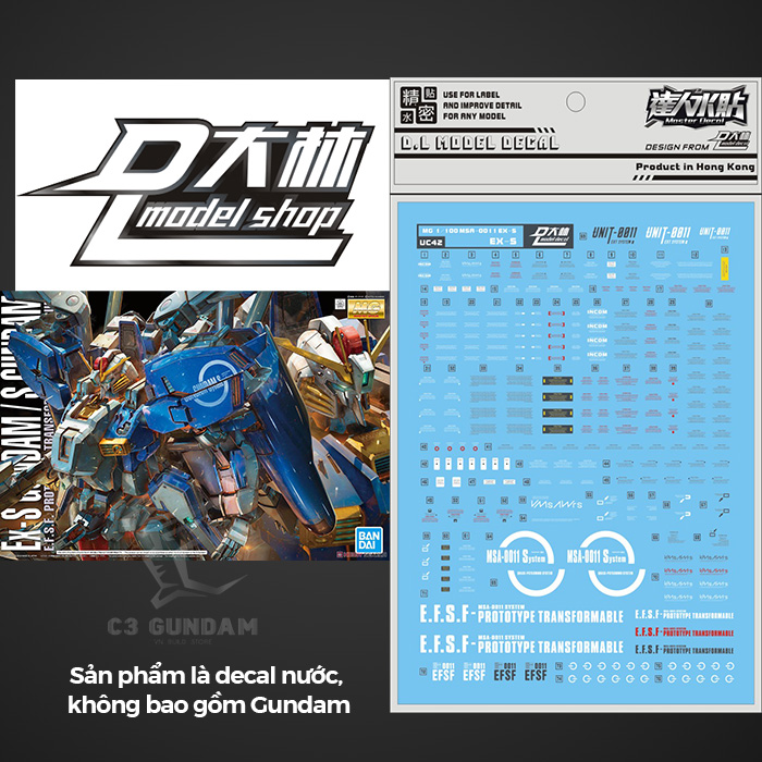 DECAL NƯỚC DALIN D.L MODEL MG 1/100 EX-S GUNDAM