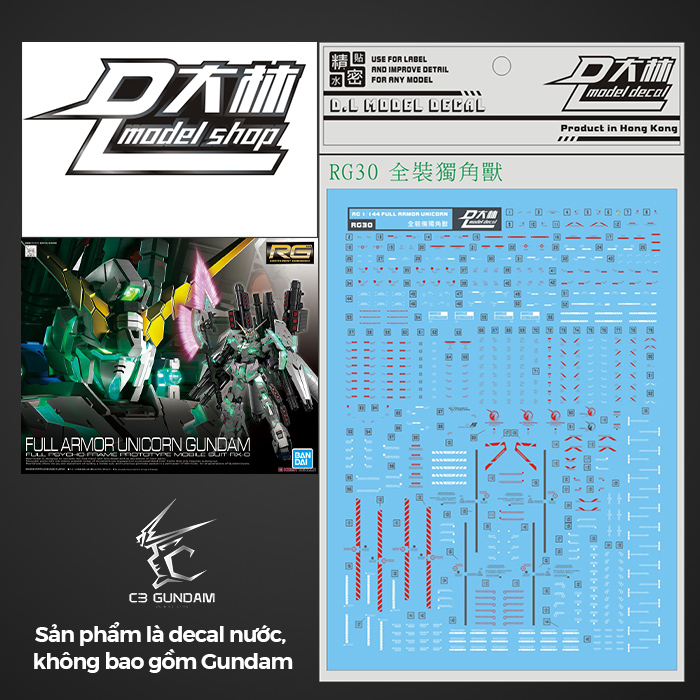 DECAL NƯỚC DALIN D.L MODEL RG UNICORN FULL ARMOR