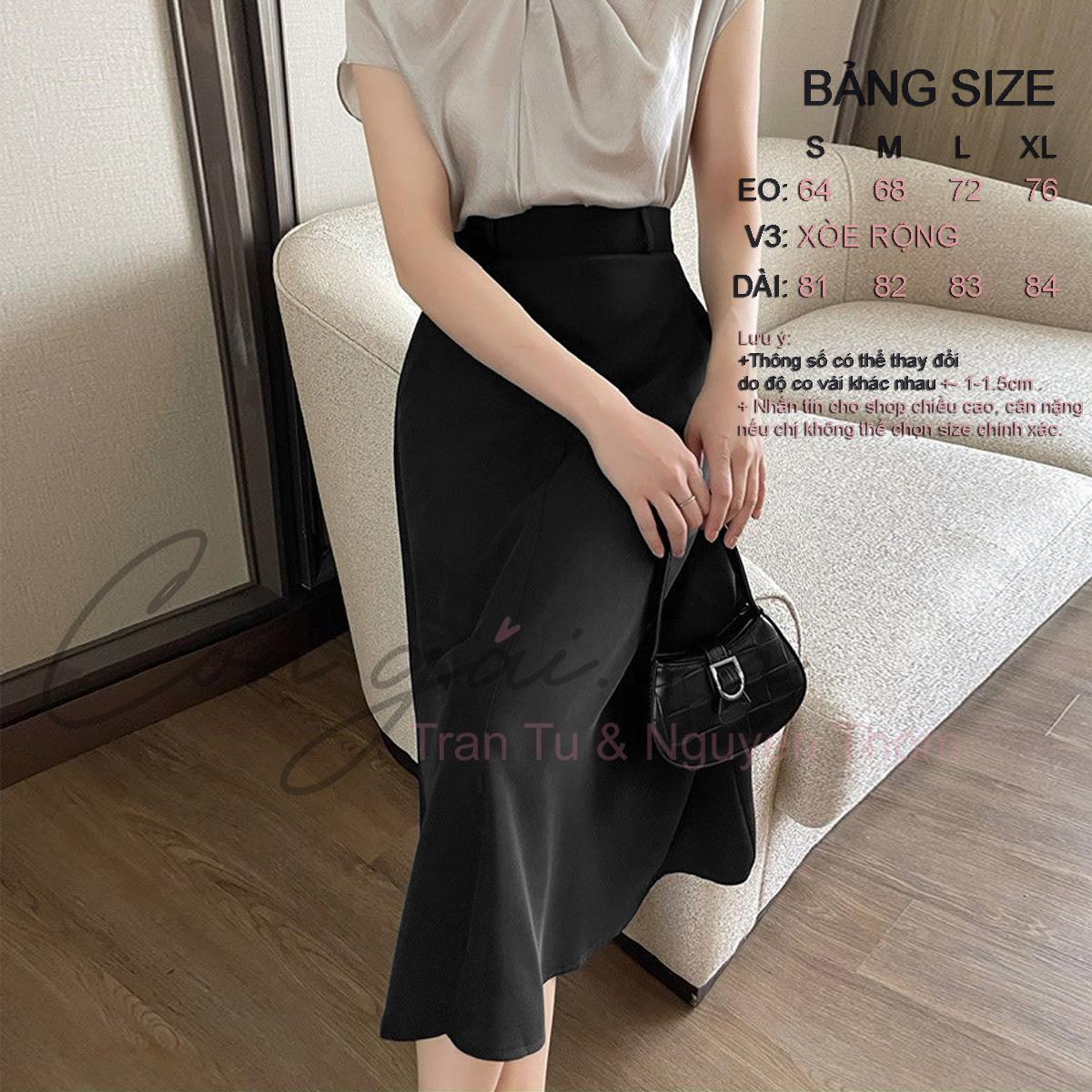 Chân váy xòe dài 4 mảnh Congai.vn CVX01 vải Tuyết Mưa Vitex Cầu vồng dày,màu đen