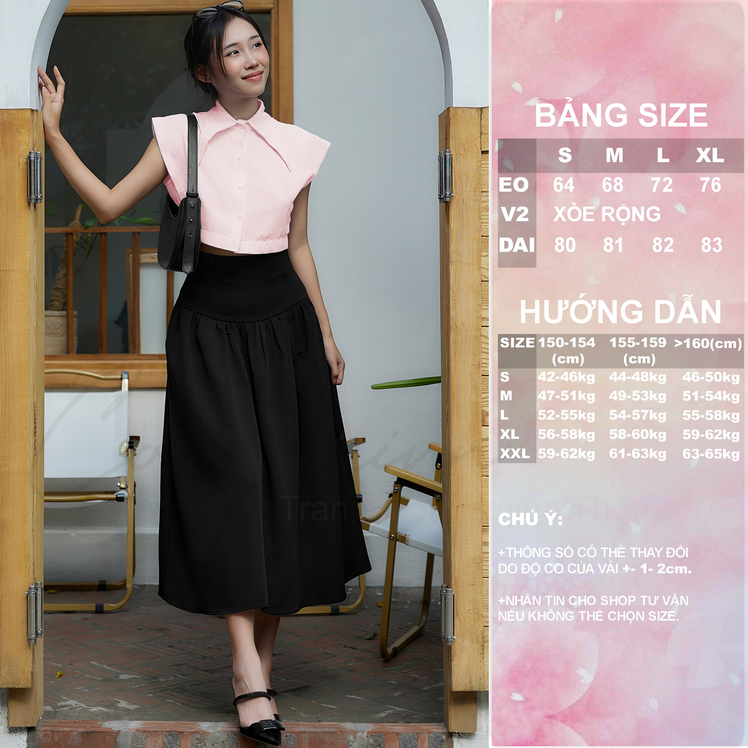 [Congai.vn ] Chân váy Xòe Cạp cao, Nhún bèo dáng dài CVNB-01 Vải tuyết mưa dày dặn 2024.