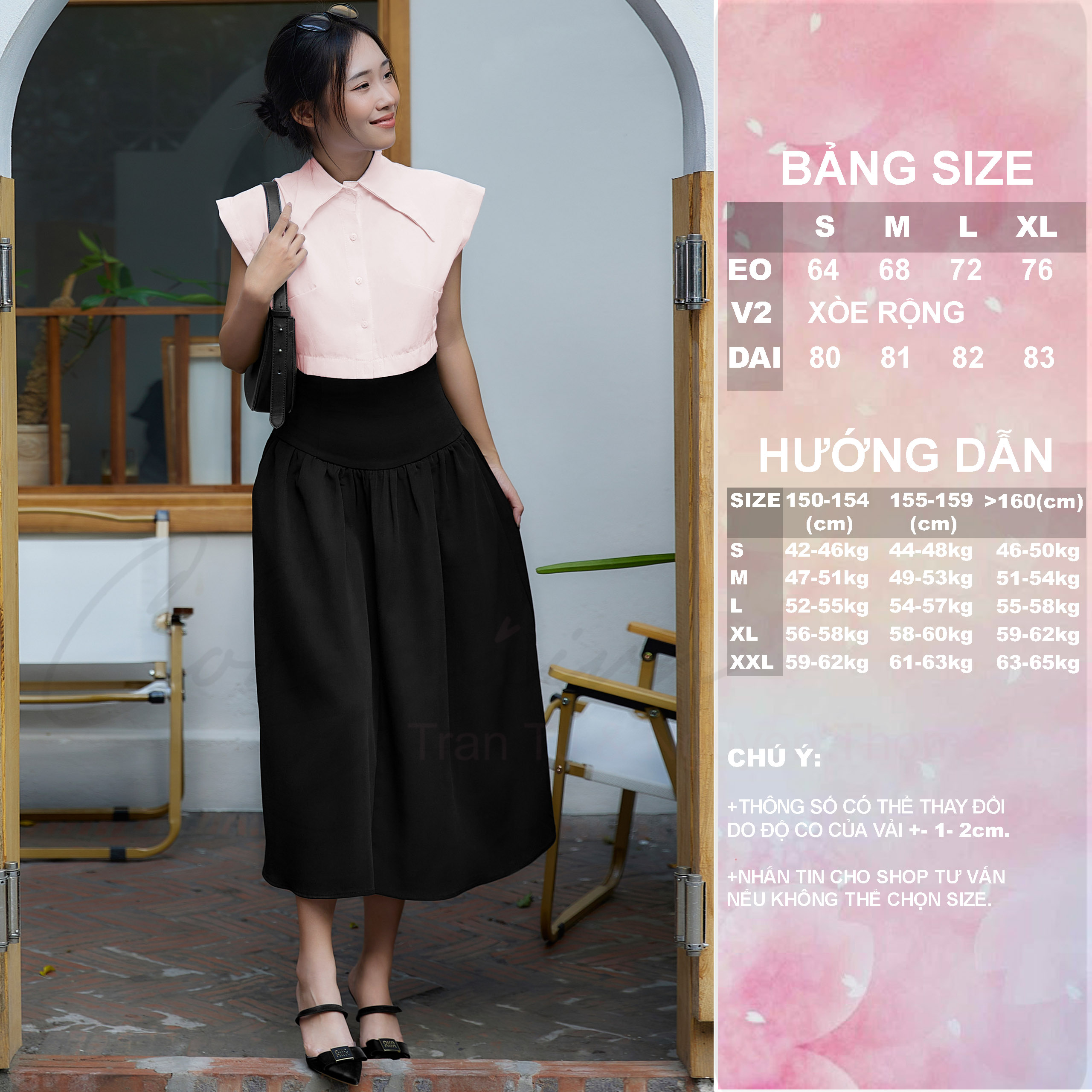 [Congai.vn ] Chân váy Xòe Cạp cao, Nhún bèo dáng dài CVNB-01 Vải tuyết mưa dày dặn 2024.