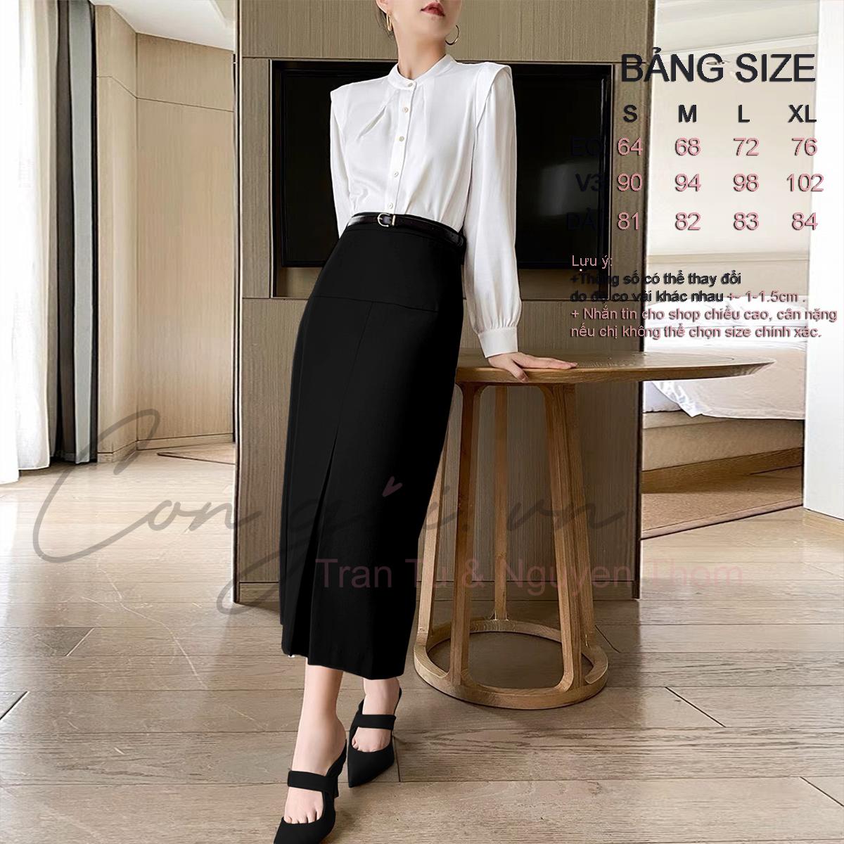 Chân váy bút chì dài cạp cao, xếp ly giữa congaivn CV08 nhiều màu
