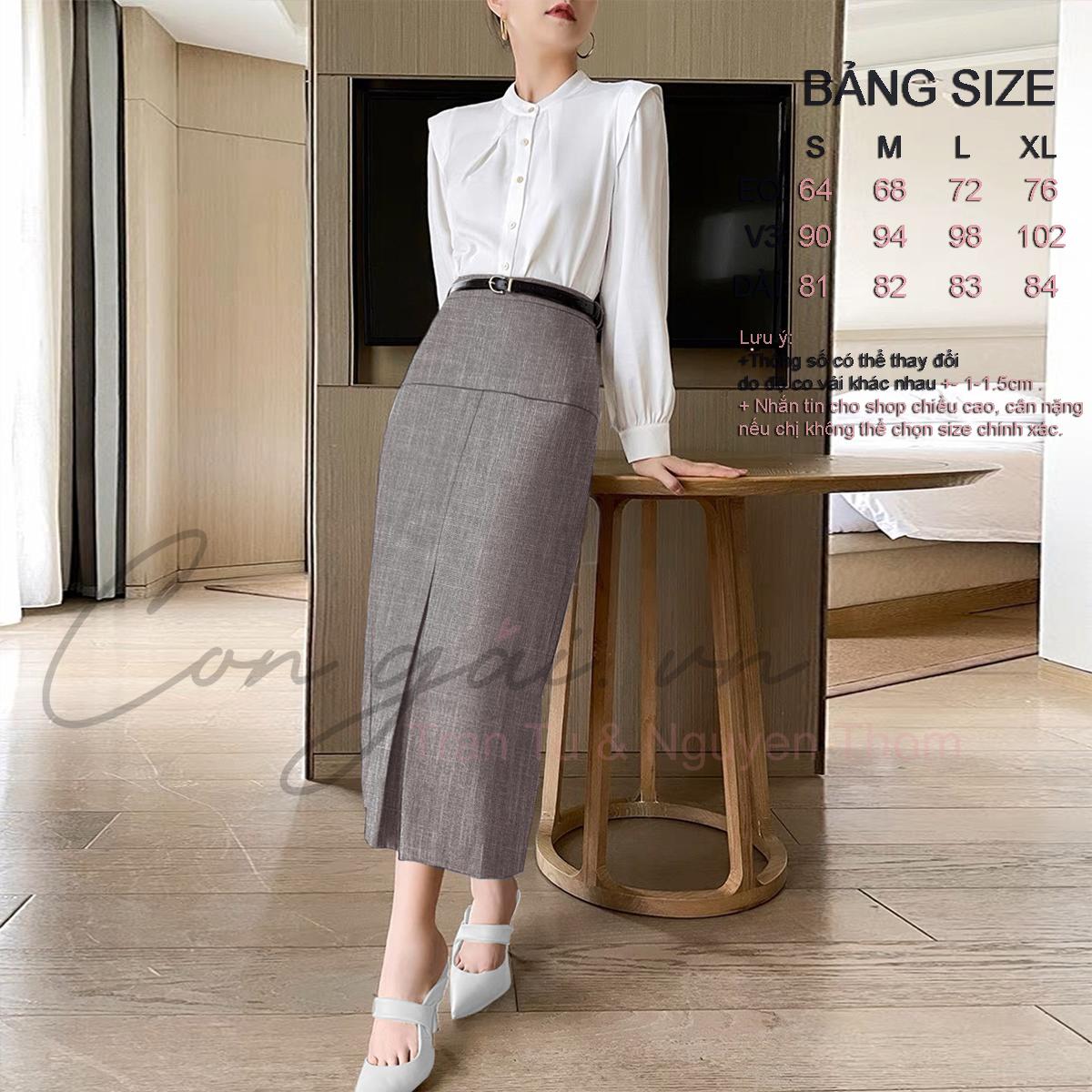 Chân váy bút chì dài cạp cao, xếp ly giữa congaivn CV08 nhiều màu