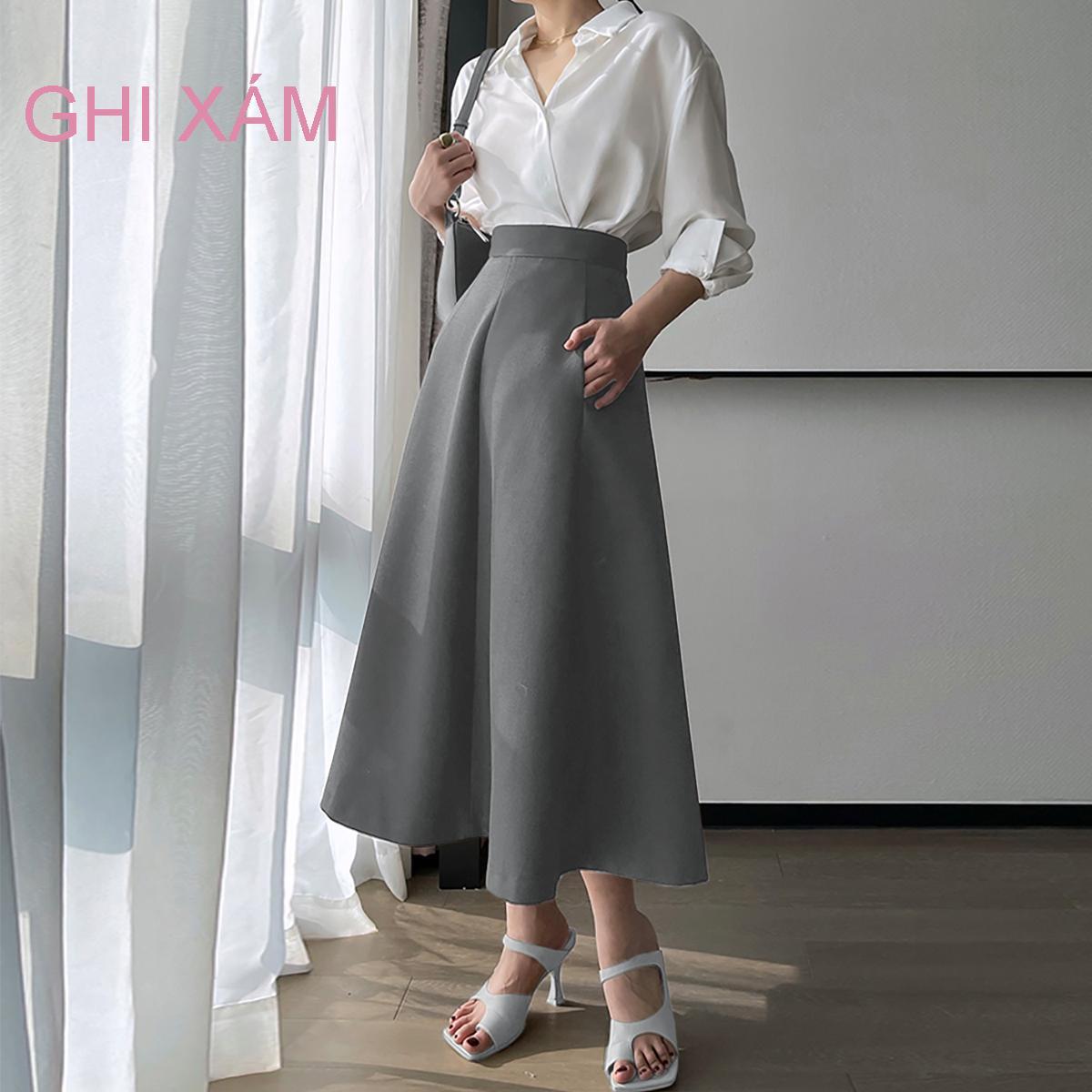 Chân váy xòe dài Congaivn CVDA vải tyết mưa dày, mát Nhiều màu.
