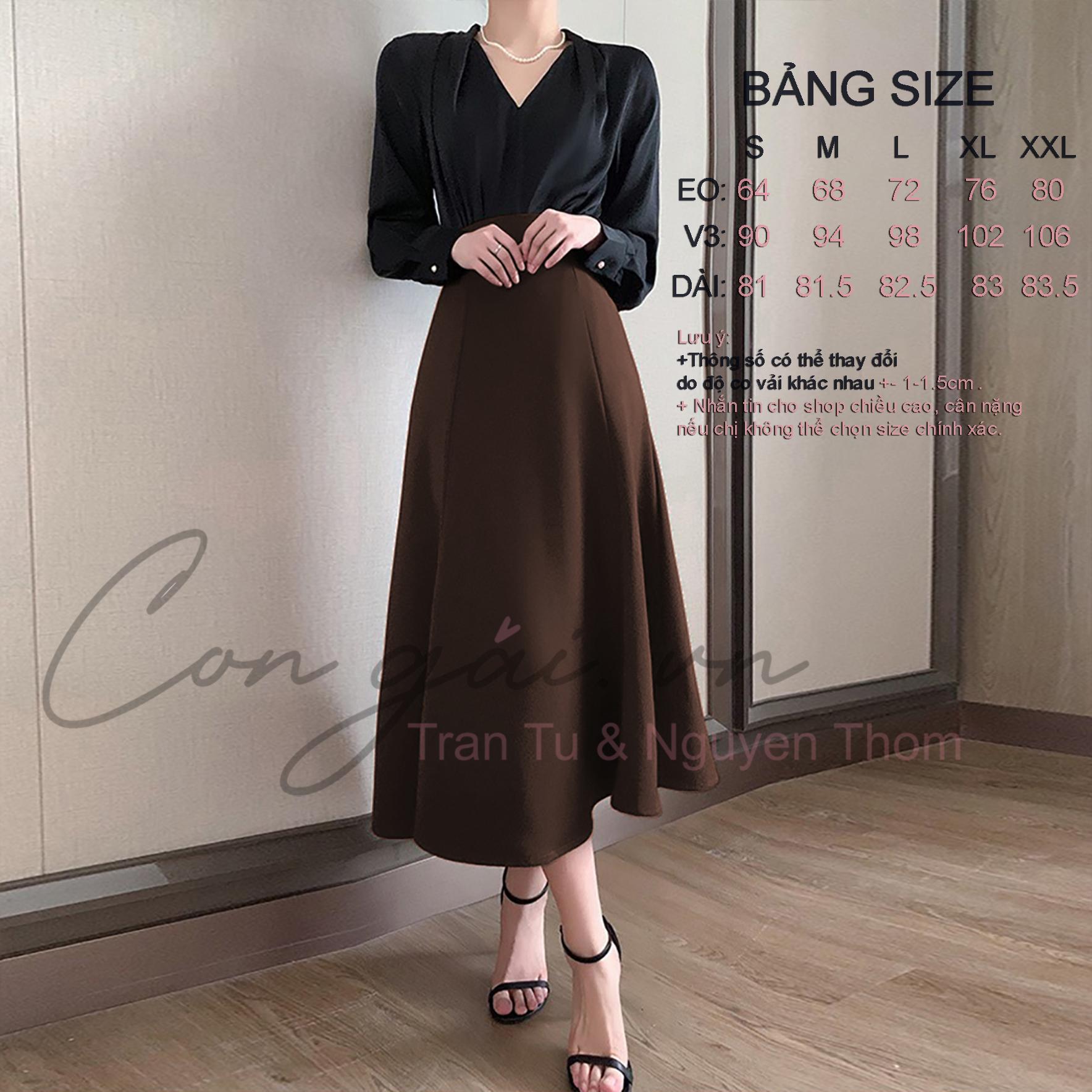 Chân váy xòe 6 mảnh dáng dài, cạp cao, có túi 2 bên Congai.vn CVX6M vải tyết mưa dày nhiều màu 2024