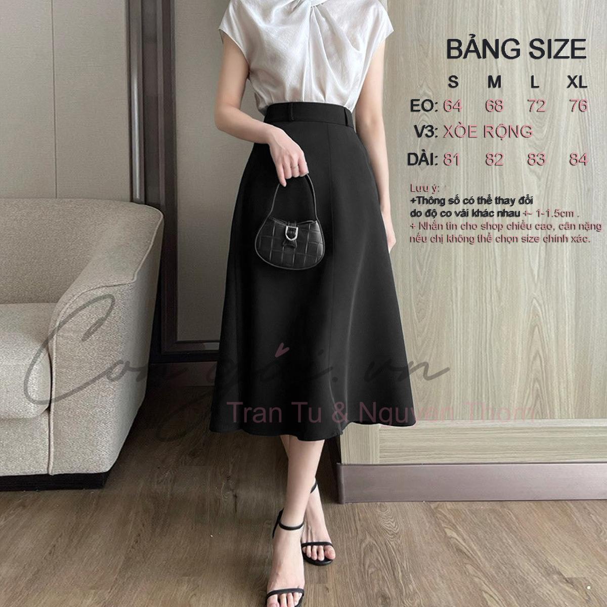 Chân váy xòe dài 4 mảnh Congai.vn CVX01 vải Tuyết Mưa Vitex Cầu vồng dày,màu đen
