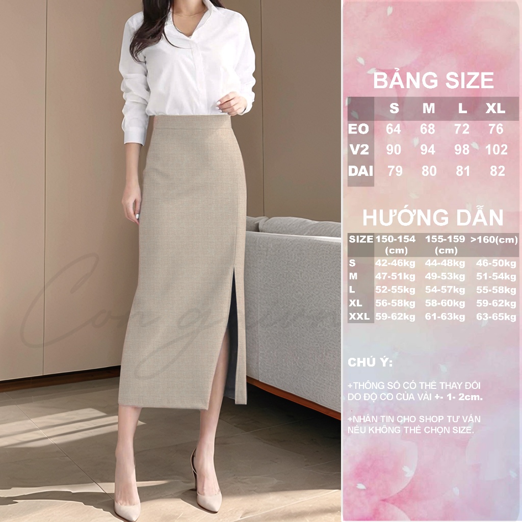 [ Congaivn ]Chân váy Bút chì, dáng dài, cạp cao tôn dáng, xẻ trước che bụng,CV04 chất đẹp dày dặn.