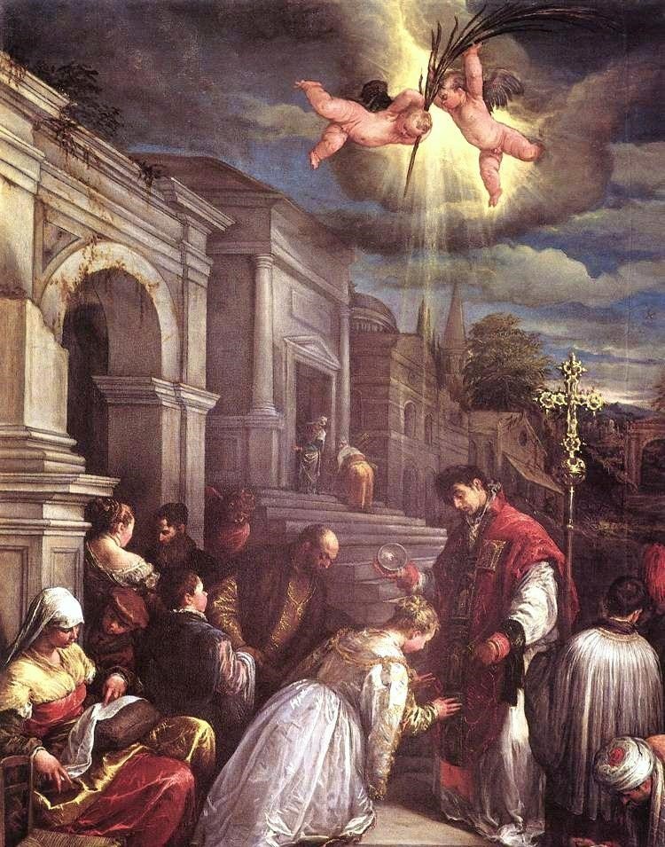 Tranh vẽ Thánh Valentine làm chủ hôn của danh họa Jacopo da Ponte năm 1575 (Ảnh: Wikipedia)