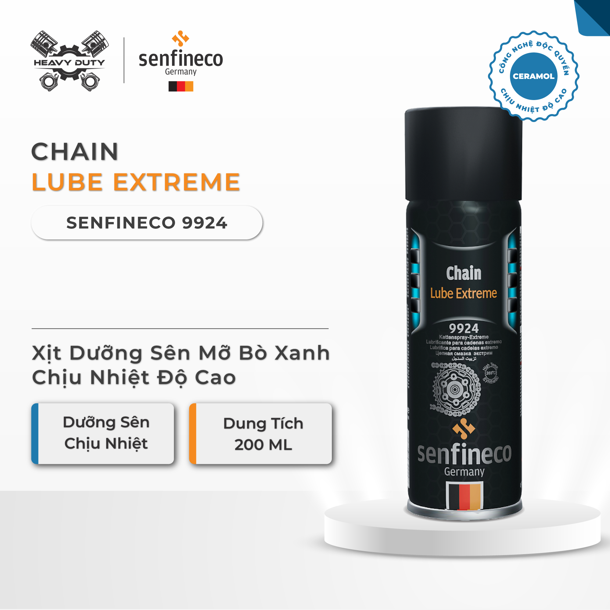 Senfineco Chain Lube Extreme 9924 - Xịt Dưỡng Sên Mỡ Bò Xanh
