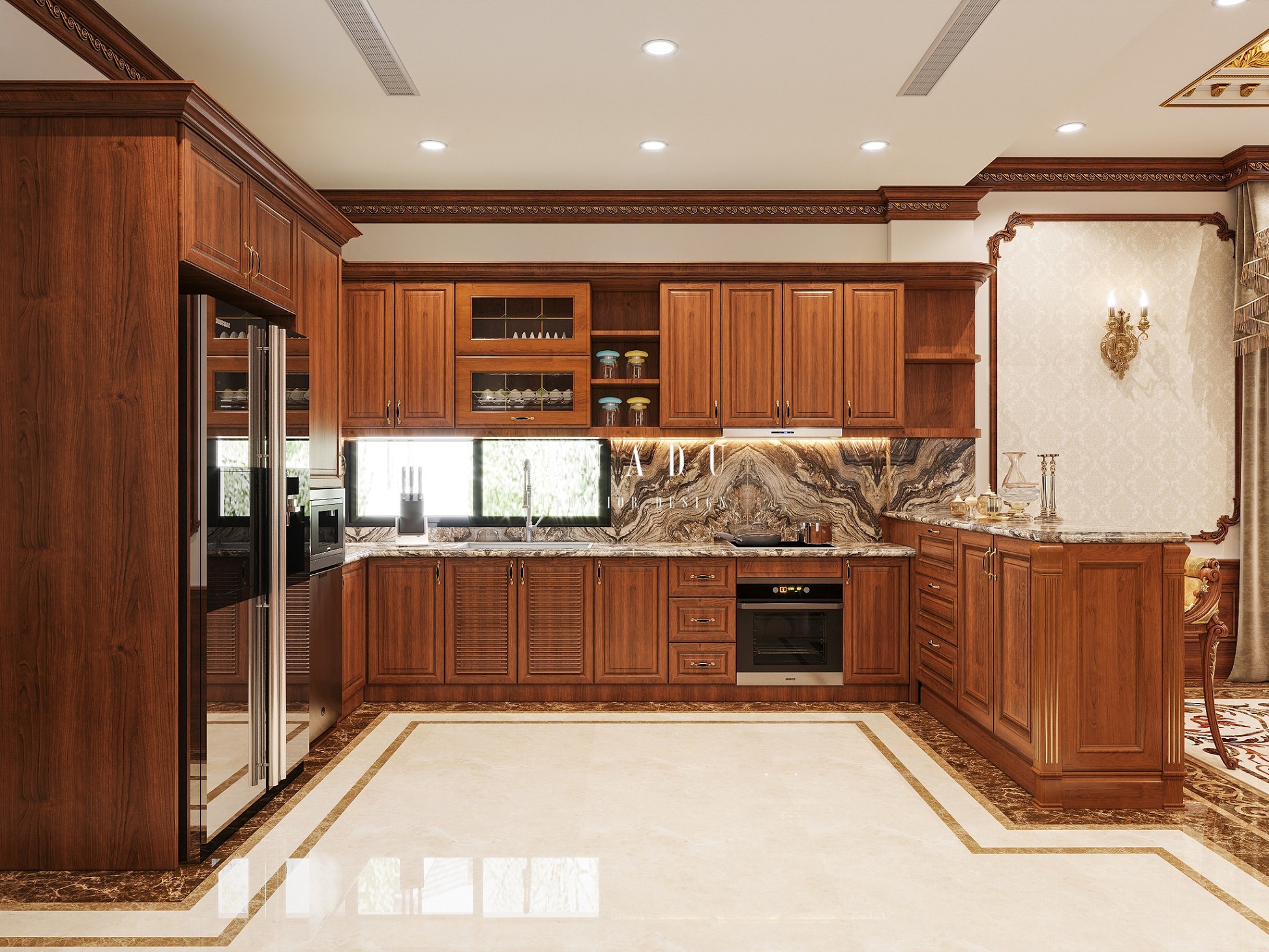 THIẾT KẾ BIỆT THỰ TÂN CỔ ĐIỂN GỖ GÕ ĐỎ - HÀ TĨNH