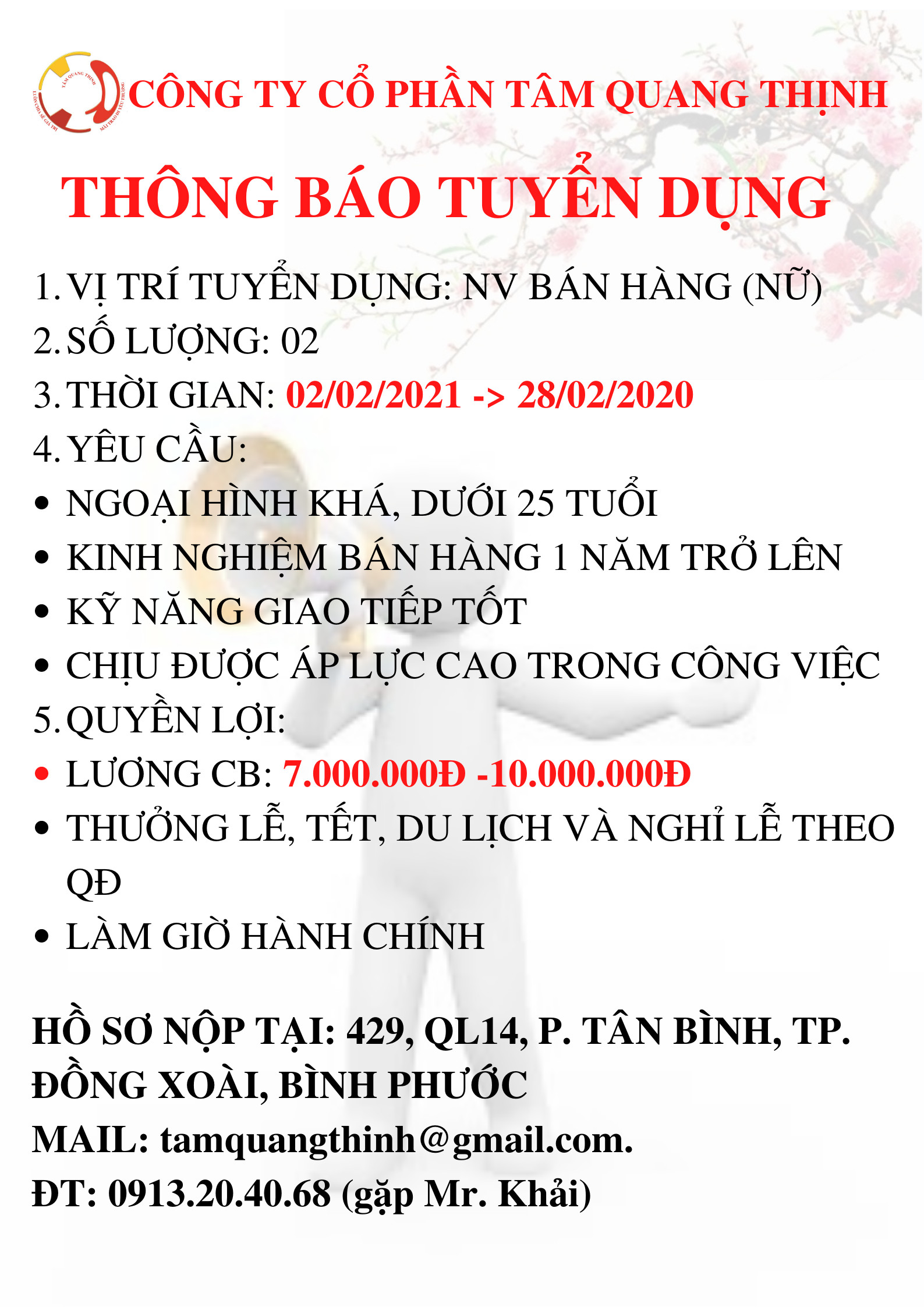 THÔNG BÁO TUYỂN DỤNG: