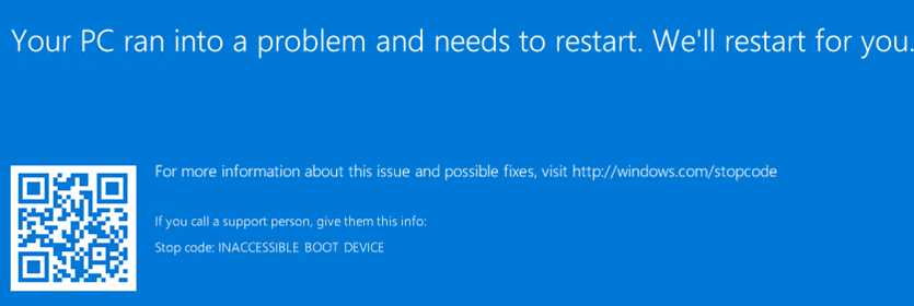 Hướng dẫn lỗi “Inaccessible Boot Device” trong windows 10