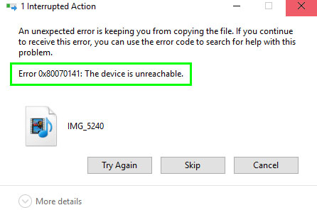 Sửa lỗi Error 0x80070141: The device is unreachable trên Windows 10