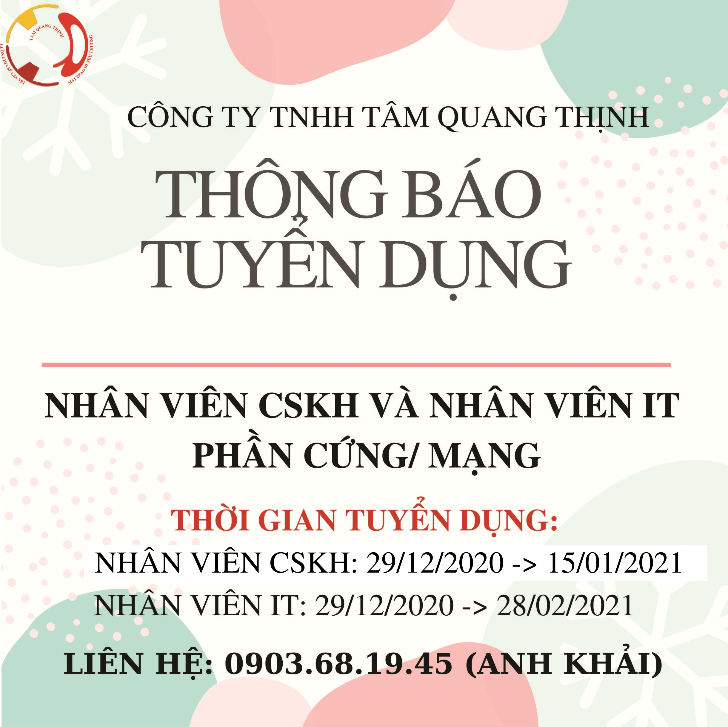 THÔNG BÁO TUYỂN DỤNG